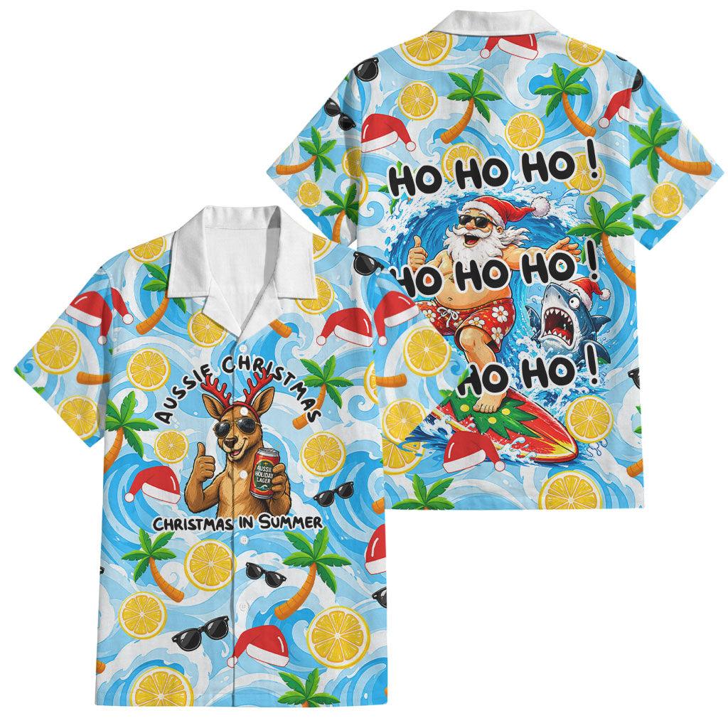 Aussie Christmas In Summer Family Matching Off Shoulder Maxi Dress and Hawaiian Shirt Surfing Santa And Kangaroo - Tropical Cartoon Beach
