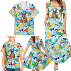 Aussie Christmas In Summer Family Matching Summer Maxi Dress and Hawaiian Shirt Surfing Santa And Kangaroo - Tropical Cartoon Beach
