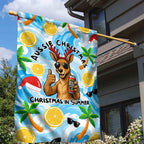 Aussie Christmas In Summer Garden Flag Surfing Santa And Kangaroo - Tropical Cartoon Beach
