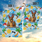 Aussie Christmas In Summer Garden Flag Surfing Santa And Kangaroo - Tropical Cartoon Beach