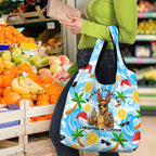 Aussie Christmas In Summer Grocery Bag Surfing Santa And Kangaroo - Tropical Cartoon Beach