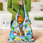 Aussie Christmas In Summer Grocery Bag Surfing Santa And Kangaroo - Tropical Cartoon Beach