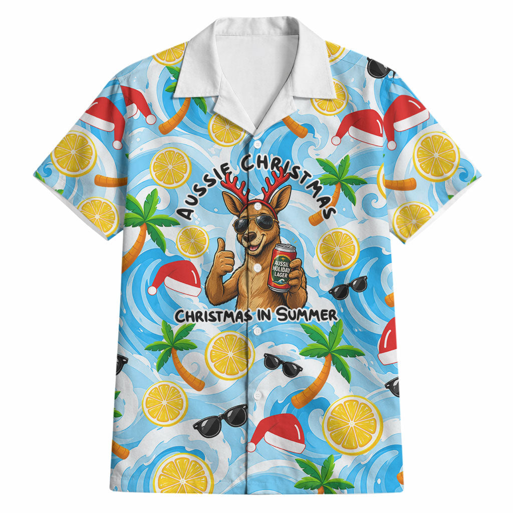Aussie Christmas In Summer Hawaiian Shirt Surfing Santa And Kangaroo - Tropical Cartoon Beach