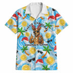 Aussie Christmas In Summer Hawaiian Shirt Surfing Santa And Kangaroo - Tropical Cartoon Beach