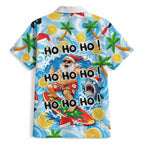 Aussie Christmas In Summer Hawaiian Shirt Surfing Santa And Kangaroo - Tropical Cartoon Beach