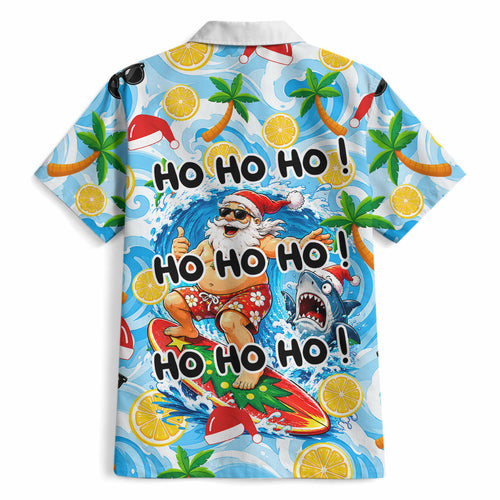 Aussie Christmas In Summer Hawaiian Shirt Surfing Santa And Kangaroo - Tropical Cartoon Beach