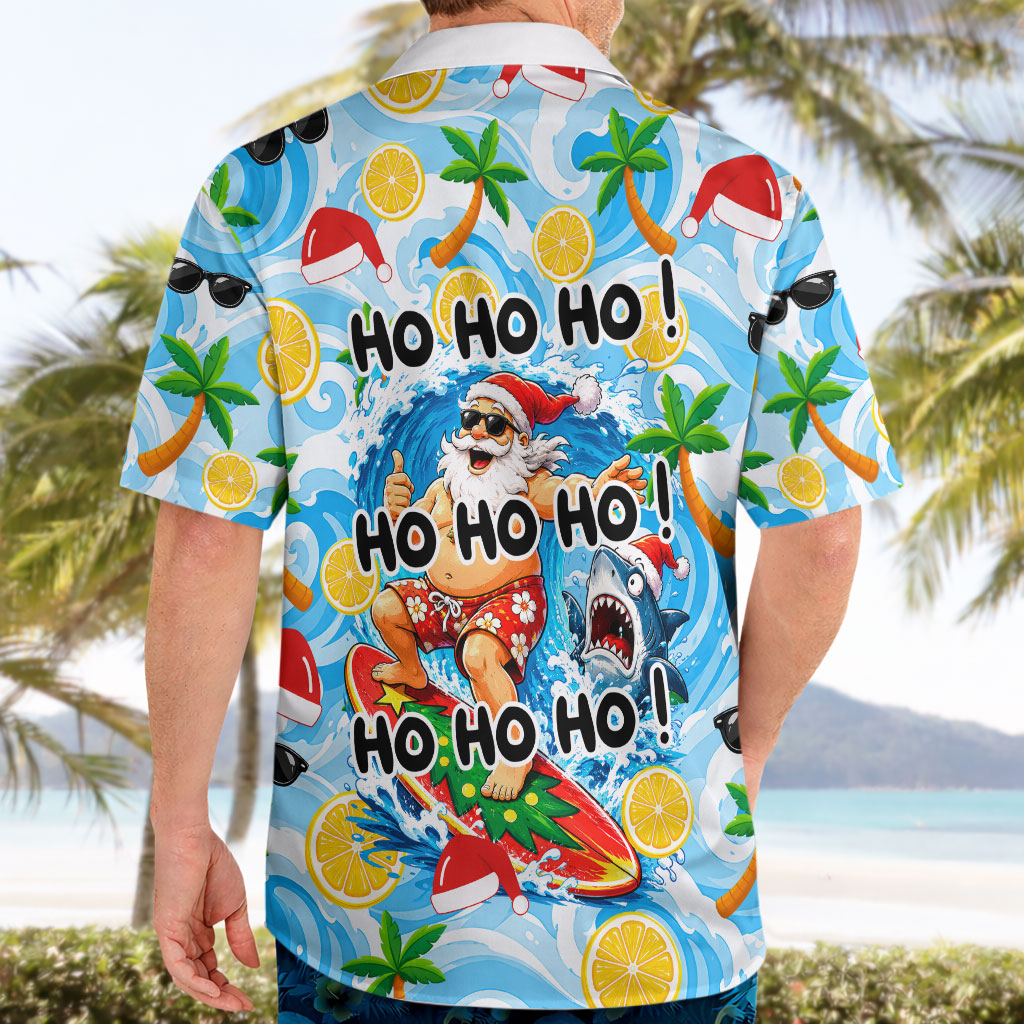 Aussie Christmas In Summer Hawaiian Shirt Surfing Santa And Kangaroo - Tropical Cartoon Beach