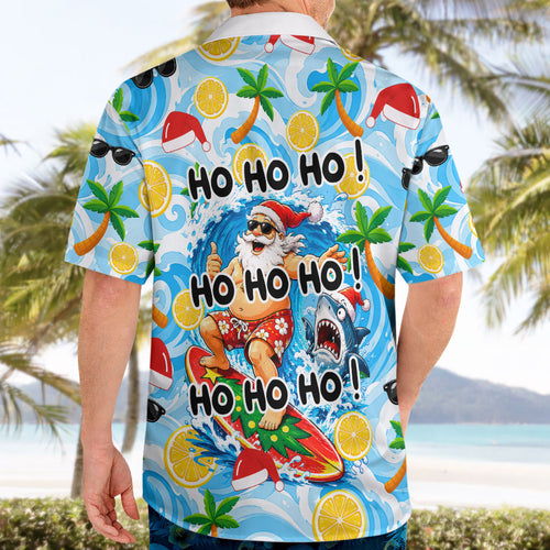 Aussie Christmas In Summer Hawaiian Shirt Surfing Santa And Kangaroo - Tropical Cartoon Beach