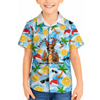 Aussie Christmas In Summer Hawaiian Shirt Surfing Santa And Kangaroo - Tropical Cartoon Beach