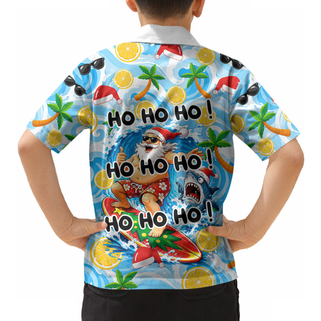 Aussie Christmas In Summer Hawaiian Shirt Surfing Santa And Kangaroo - Tropical Cartoon Beach