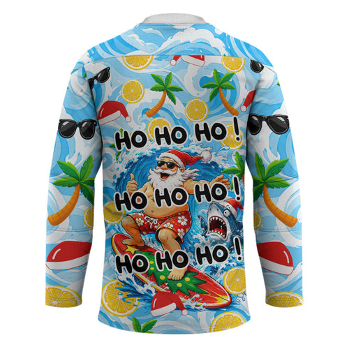 Aussie Christmas In Summer Hockey Jersey Surfing Santa And Kangaroo - Tropical Cartoon Beach