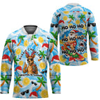 Aussie Christmas In Summer Hockey Jersey Surfing Santa And Kangaroo - Tropical Cartoon Beach