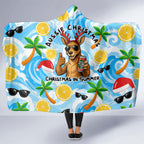 Aussie Christmas In Summer Hooded Blanket Surfing Santa And Kangaroo - Tropical Cartoon Beach