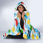 Aussie Christmas In Summer Hooded Blanket Surfing Santa And Kangaroo - Tropical Cartoon Beach