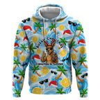 Aussie Christmas In Summer Hoodie Surfing Santa And Kangaroo - Tropical Cartoon Beach