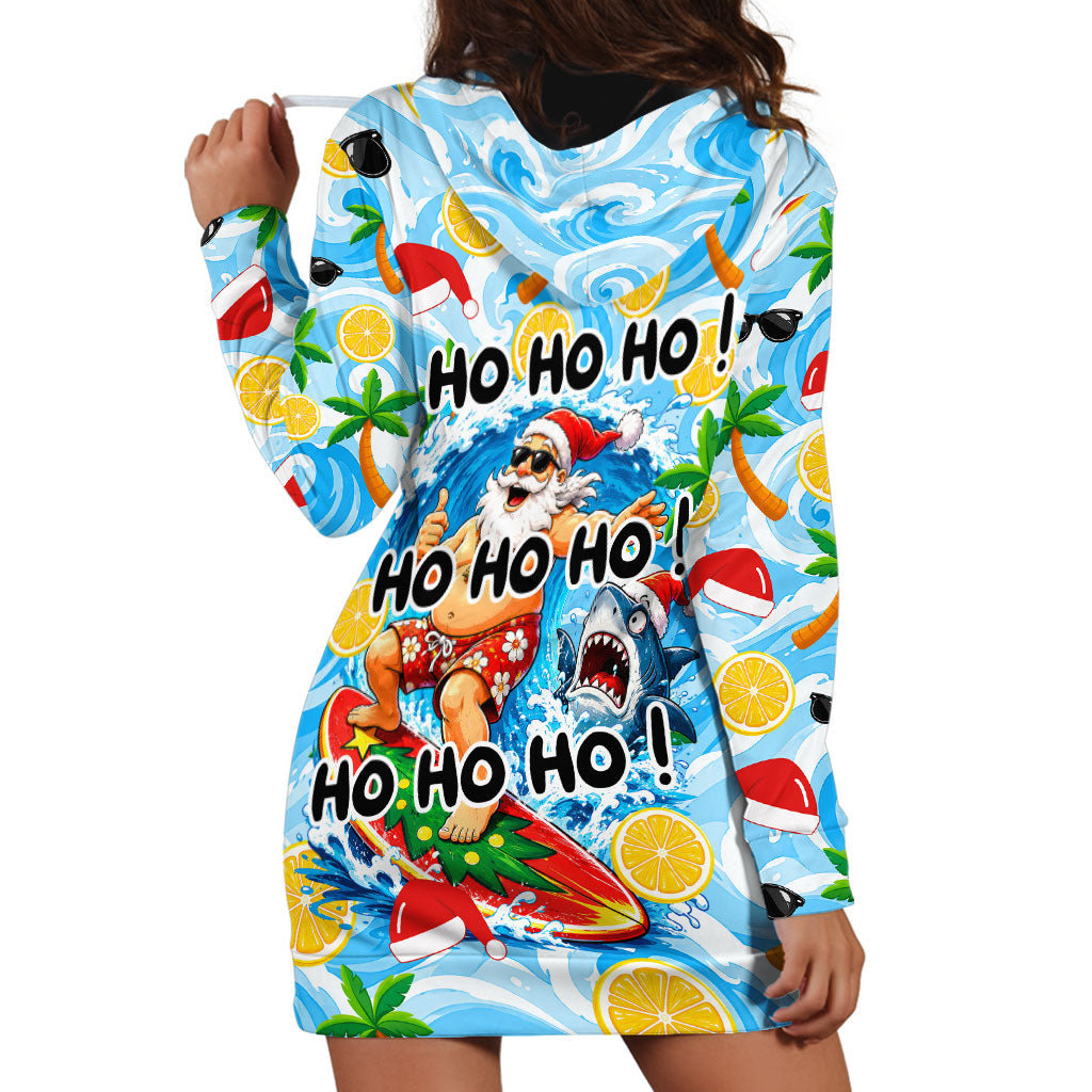 Aussie Christmas In Summer Hoodie Dress Surfing Santa And Kangaroo - Tropical Cartoon Beach