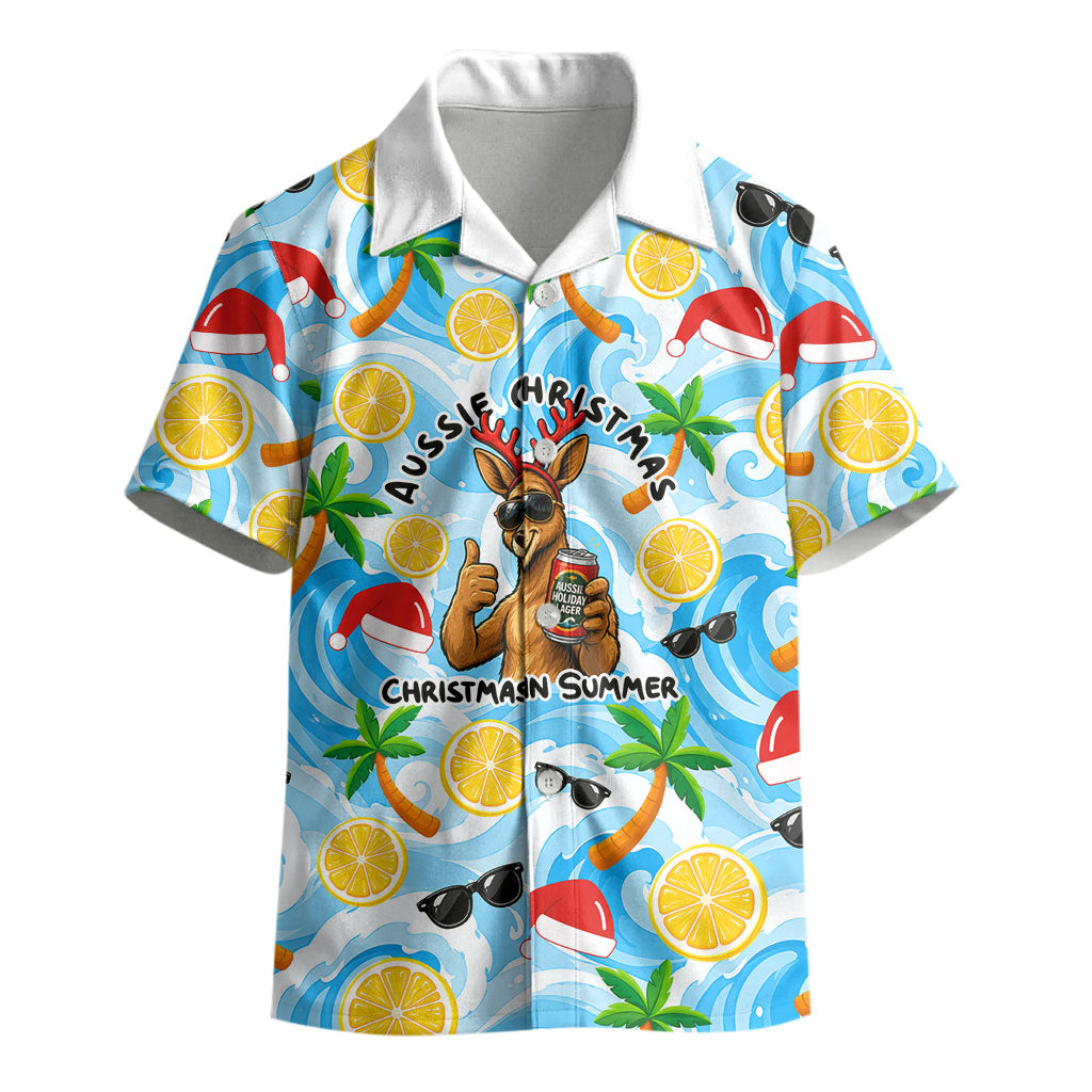 Aussie Christmas In Summer Kid Hawaiian Shirt Surfing Santa And Kangaroo - Tropical Cartoon Beach