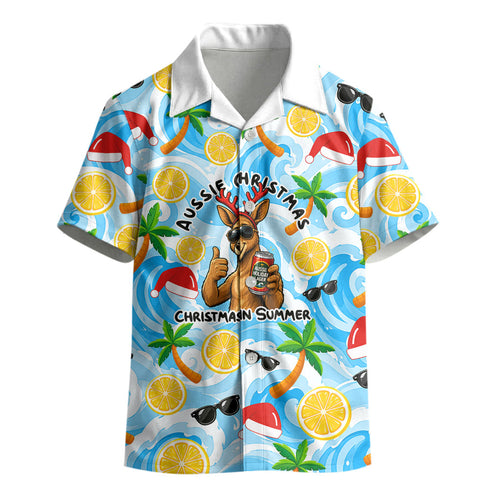 Aussie Christmas In Summer Kid Hawaiian Shirt Surfing Santa And Kangaroo - Tropical Cartoon Beach