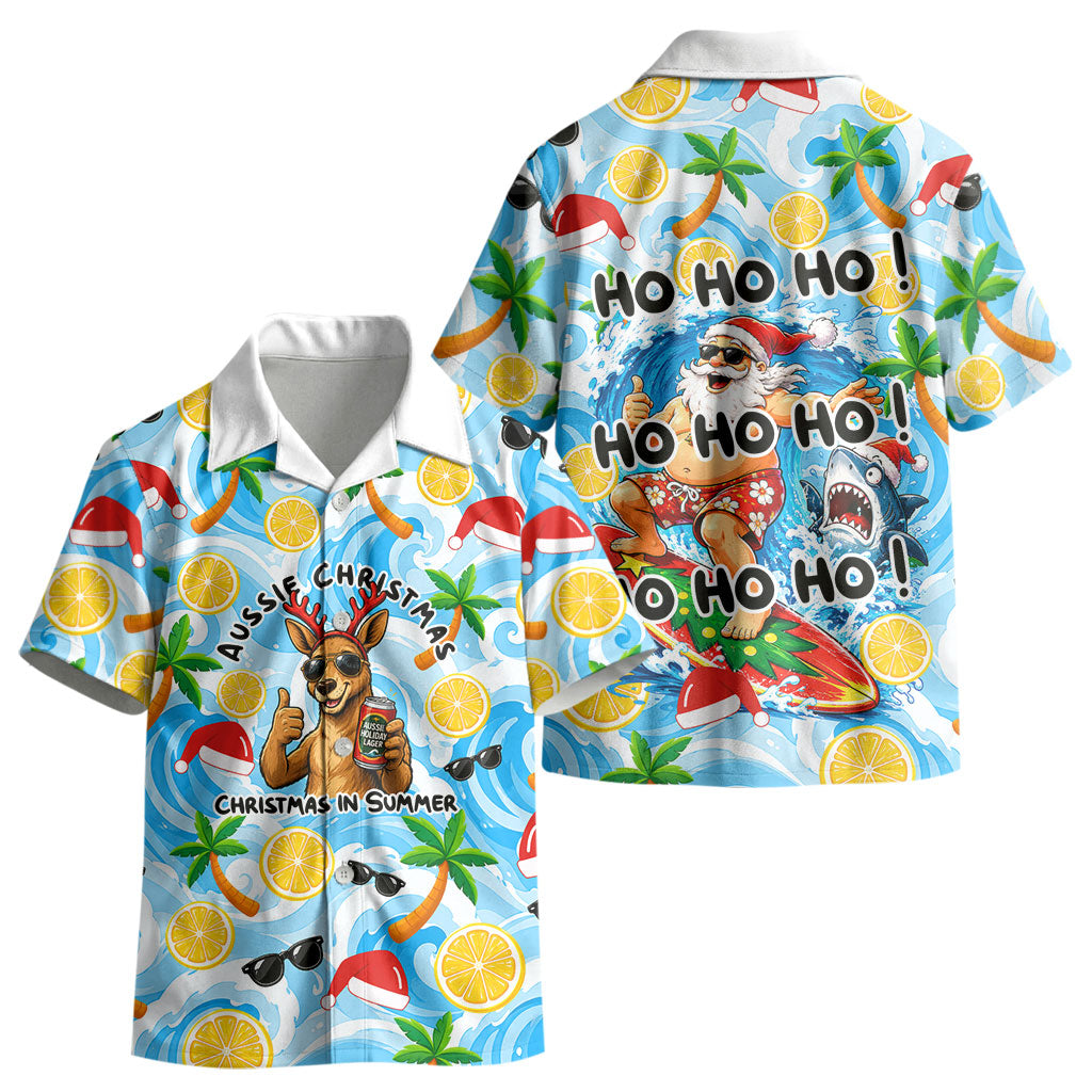 Aussie Christmas In Summer Kid Hawaiian Shirt Surfing Santa And Kangaroo - Tropical Cartoon Beach