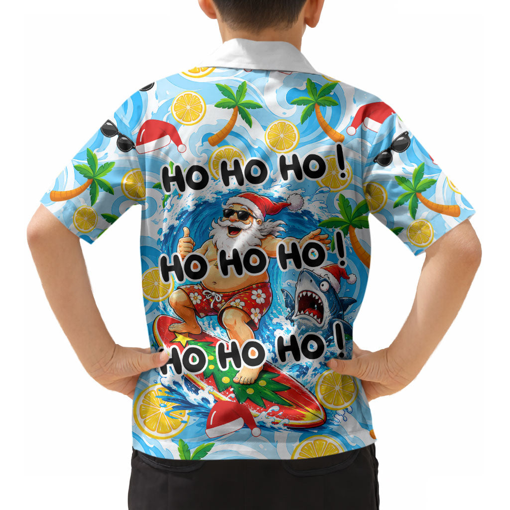 Aussie Christmas In Summer Kid Hawaiian Shirt Surfing Santa And Kangaroo - Tropical Cartoon Beach