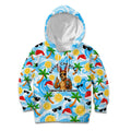 Aussie Christmas In Summer Kid Hoodie Surfing Santa And Kangaroo - Tropical Cartoon Beach
