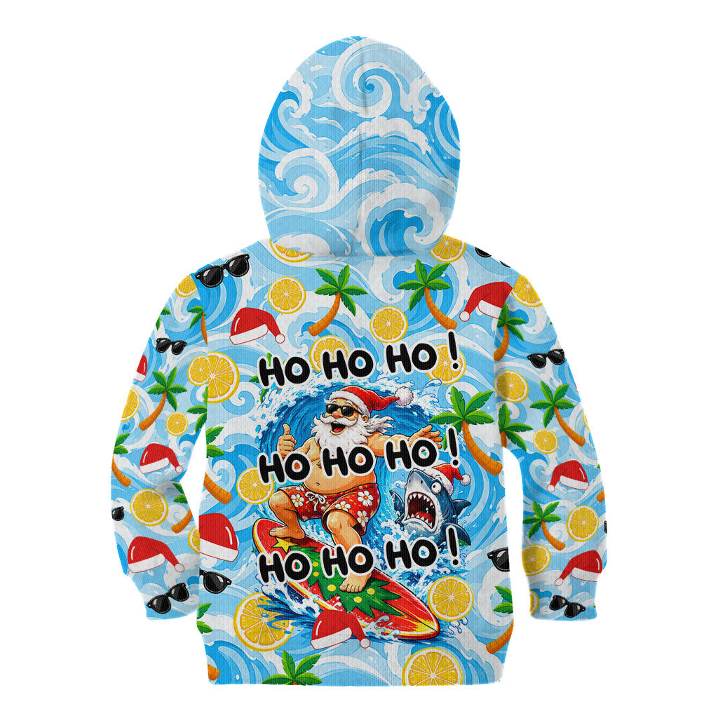 Aussie Christmas In Summer Kid Hoodie Surfing Santa And Kangaroo - Tropical Cartoon Beach
