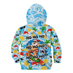 Aussie Christmas In Summer Kid Hoodie Surfing Santa And Kangaroo - Tropical Cartoon Beach