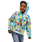 Aussie Christmas In Summer Kid Hoodie Surfing Santa And Kangaroo - Tropical Cartoon Beach