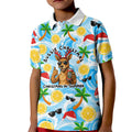 Aussie Christmas In Summer Kid Polo Shirt Surfing Santa And Kangaroo - Tropical Cartoon Beach