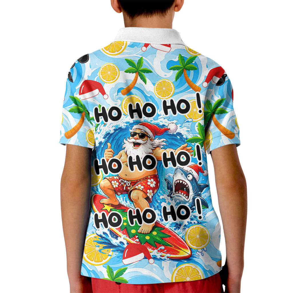 Aussie Christmas In Summer Kid Polo Shirt Surfing Santa And Kangaroo - Tropical Cartoon Beach