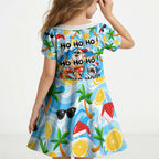 Aussie Christmas In Summer Kid Short Sleeve Dress Surfing Santa And Kangaroo - Tropical Cartoon Beach