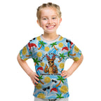 Aussie Christmas In Summer Kid T Shirt Surfing Santa And Kangaroo - Tropical Cartoon Beach