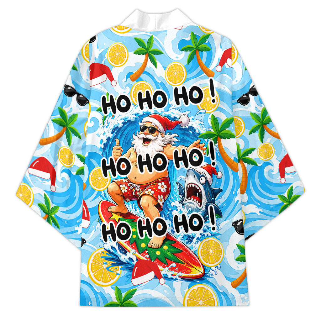 Aussie Christmas In Summer Kimono Surfing Santa And Kangaroo - Tropical Cartoon Beach