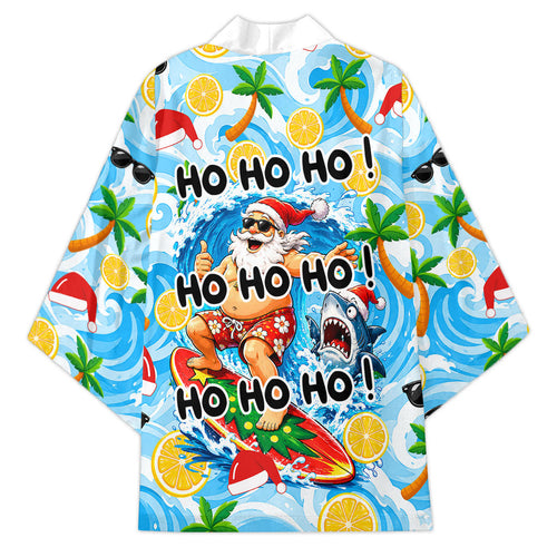 Aussie Christmas In Summer Kimono Surfing Santa And Kangaroo - Tropical Cartoon Beach