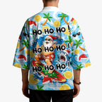 Aussie Christmas In Summer Kimono Surfing Santa And Kangaroo - Tropical Cartoon Beach