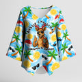 Aussie Christmas In Summer Kimono Sleeve Blouse Surfing Santa And Kangaroo - Tropical Cartoon Beach
