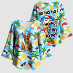 Aussie Christmas In Summer Kimono Sleeve Blouse Surfing Santa And Kangaroo - Tropical Cartoon Beach