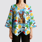 Aussie Christmas In Summer Kimono Sleeve Blouse Surfing Santa And Kangaroo - Tropical Cartoon Beach
