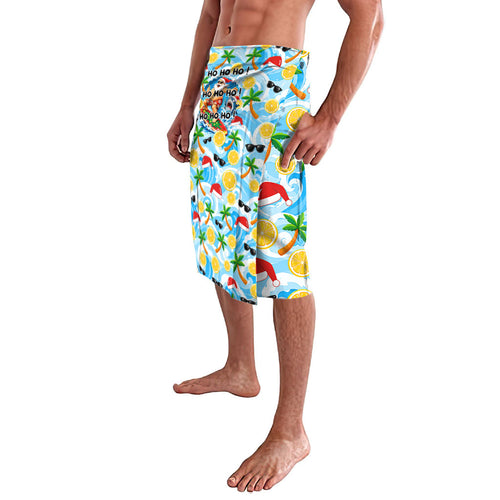 Aussie Christmas In Summer Lavalava Surfing Santa And Kangaroo - Tropical Cartoon Beach