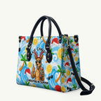 Aussie Christmas In Summer Leather Bag Surfing Santa And Kangaroo - Tropical Cartoon Beach