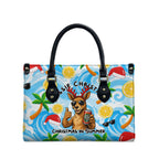 Aussie Christmas In Summer Leather Bag Surfing Santa And Kangaroo - Tropical Cartoon Beach