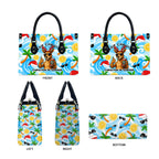 Aussie Christmas In Summer Leather Bag Surfing Santa And Kangaroo - Tropical Cartoon Beach
