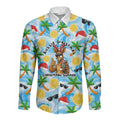 Aussie Christmas In Summer Long Sleeve Button Shirt Surfing Santa And Kangaroo - Tropical Cartoon Beach