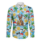 Aussie Christmas In Summer Long Sleeve Button Shirt Surfing Santa And Kangaroo - Tropical Cartoon Beach
