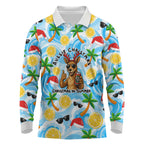 Aussie Christmas In Summer Long Sleeve Polo Shirt Surfing Santa And Kangaroo - Tropical Cartoon Beach