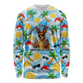 Aussie Christmas In Summer Long Sleeve Shirt Surfing Santa And Kangaroo - Tropical Cartoon Beach