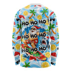 Aussie Christmas In Summer Long Sleeve Shirt Surfing Santa And Kangaroo - Tropical Cartoon Beach