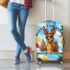 Aussie Christmas In Summer Luggage Cover Surfing Santa And Kangaroo - Tropical Cartoon Beach