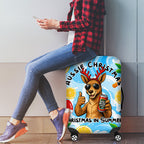Aussie Christmas In Summer Luggage Cover Surfing Santa And Kangaroo - Tropical Cartoon Beach