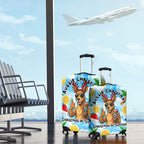 Aussie Christmas In Summer Luggage Cover Surfing Santa And Kangaroo - Tropical Cartoon Beach